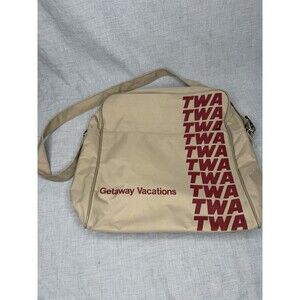 Vintage TWA Airline Beige Getaway Vacation Carry On Messenger Tote Bag